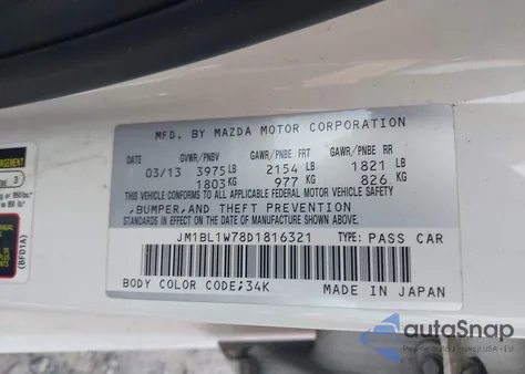 2013 Mazda Mazda3 I Grand Touring from USA, damaged, VIN JM1BL1W78D1816321
